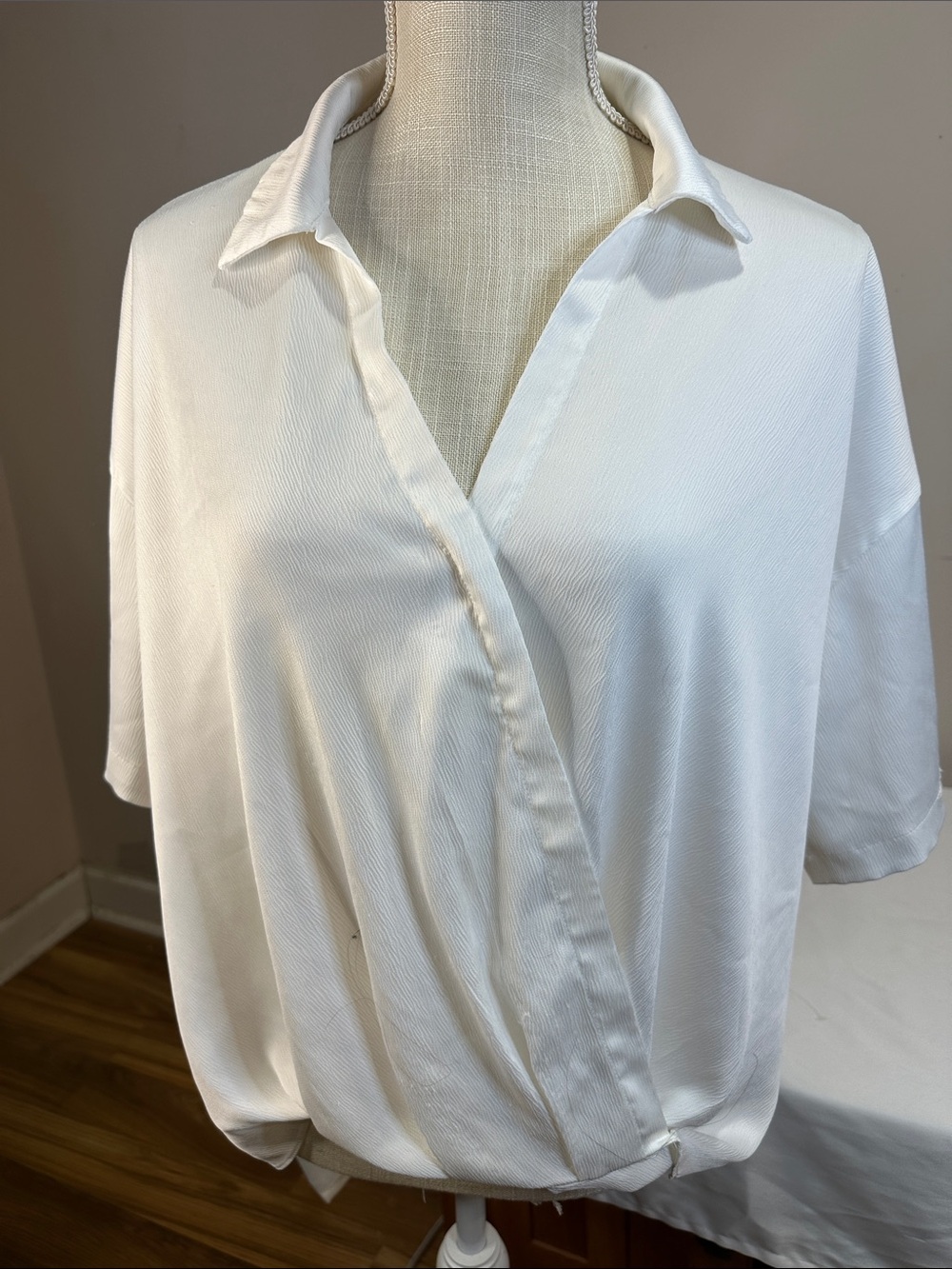Women's White Wrap-Front Collared Blouse
